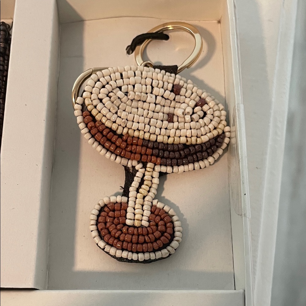 Rachel Zoe Espresso Martini Beaded Striped Coin Purse and Key Ring Charm Set - Picture 3 of 6